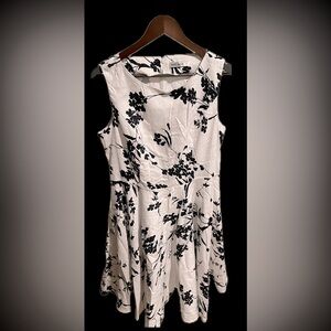 Grace Karin Black White Floral Cotton Fit & Flare Stretch Dress  XL Size
